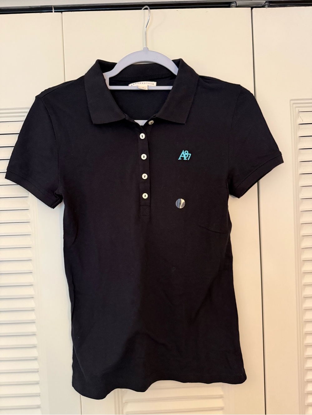 Aeropostale Black Polo with Aqua A87 Logo